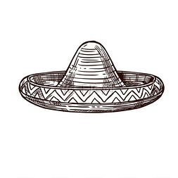 嘉年华素描图片_墨西哥节日宽边帽矢量素描符号五
