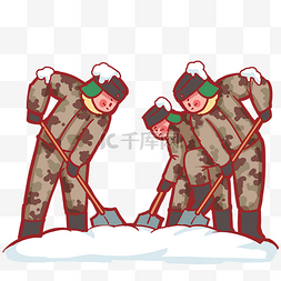 冬天寒潮极端天气军人清理积雪