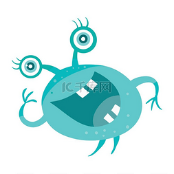 怪物眼睛图片_卡通蓝色微生物有趣的微笑细菌卡