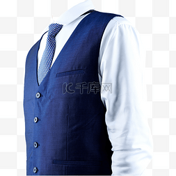 线牛仔裤图片_半身蓝马甲领带白衬衫摄影图