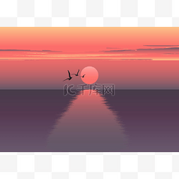 sunset图片_Vector horizontal illustration of sunset over
