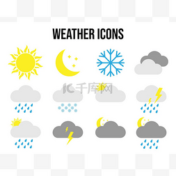 矢量图解。一组天气图标。天气贴