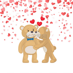 熊和爱心图片_泰迪女孩亲吻和拥抱男孩带爱心的