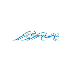 蓝色卡通海水图片_海水飞溅孤立抽象的海浪符号汹涌