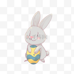 抽象蛋图片_抱着彩蛋的小兔子抽象动物涂鸦