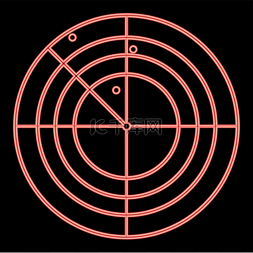 军事雷达图片_霓虹灯雷达图标黑色圆形轮廓矢量