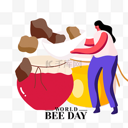 勤劳的蜂蜜图片_世界蜜蜂日插画彩色蜂蜜罐子