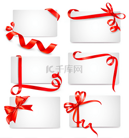 圣诞节买礼物图片_一套漂亮的红色礼券，上面有彩带