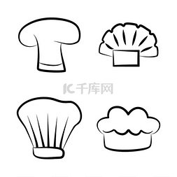 线性厨卫图片_厨房帽、面包师头饰、白色厨师帽