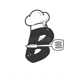 厨师帽标志图片_字母开头的厨师帽带有抹刀餐厅主