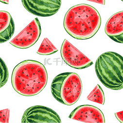 西瓜和西瓜片的无缝图案夏季水果