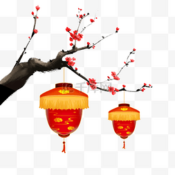 中国风花图形图片_新年灯笼梅花祝福边框