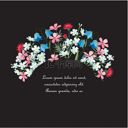 春天彩色花卉图片_夏季花卉装饰彩色花朵的矢量插图