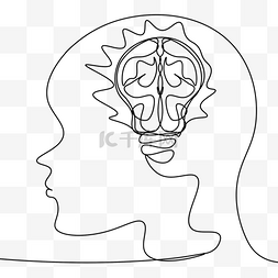 大脑思考素材图片_人类大脑灯泡形状发光创意线条画