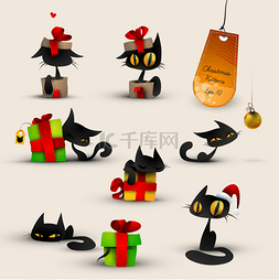 新年卡通动物狗图片_圣诞节小猫，猫的集合