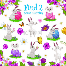 找到党组织图片_儿童游戏找到两个相同的兔子。