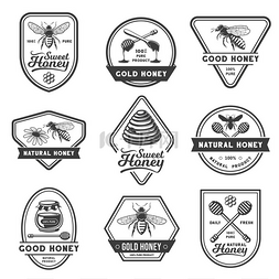 蜂蜜标签设计图片_蜂蜜标签老式蜂窝徽章养蜂场印章
