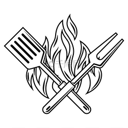 餐厅用品图片_带火抹刀和叉子的插图风格化的厨
