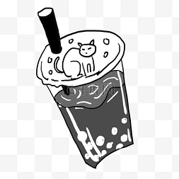手绘猫咪饮料创意黑白单色涂鸦