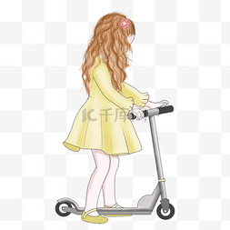 可爱女生骑车图片_滑板车剪贴画小女孩骑车
