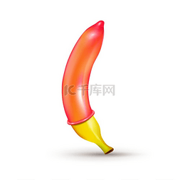 插图水果图片_逼真的避孕套香蕉白色背景上带有