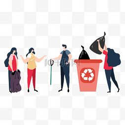 玻璃垃圾桶图片_志愿者城市清洁概念插画