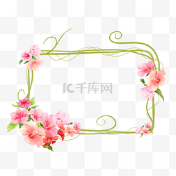 矩形标签图片_木槿花花卉藤蔓边框