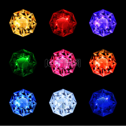 圆形蓝宝石图片_彩色和孤立的逼真钻石宝石图标设