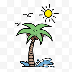 手绘环球旅行太阳下的椰子树