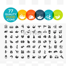 质量图片_77 高质量食物图标，包括肉类、 