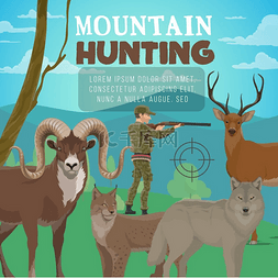 山地狩猎、森林鹿和野生动物、带