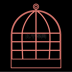 在笼子里的鸟图片_霓虹灯铁笼红色矢量插图平面风格
