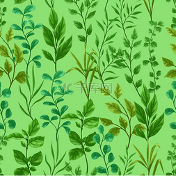嫩枝与绿叶的无缝图案装饰性天然