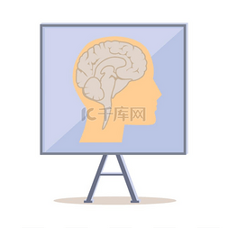 大脑和身体图片_站在台上，人头轮廓和大脑平面矢