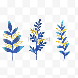 鎏金水彩蓝色植物