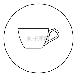 杯子中的茶图片_圆形轮廓黑色矢量插图平面样式简