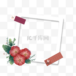 红色花朵装饰手账花卉相框