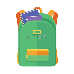 包旅行图片_带笔记本的绿色书包图标扁平风格
