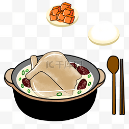 砂锅红枣炖鸡汤和酸辣萝卜