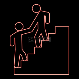 禁止攀爬图形标志图片_霓虹灯男子帮助攀爬其他男子红色