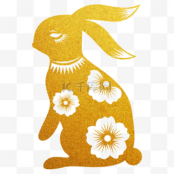 兔年窗花图片_2023兔年新春烫金剪纸兔子