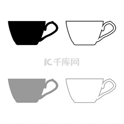 液体咖啡图片_茶杯图标轮廓设置黑色灰色矢量插