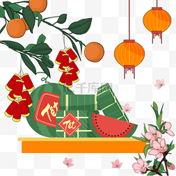 水彩水果边框图片_越南春节水彩喜气洋洋边框