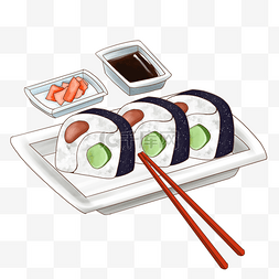 日本料理鱼手绘图片_卡通风格日本料理紫菜包饭寿司