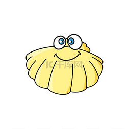 扇贝牡蛎图片_卡通贝壳与快乐的微笑孤立的海洋