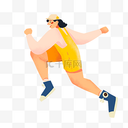 运动健身跑步奔跑图片_奔跑跑步兴奋女孩人物卡通扁平跳