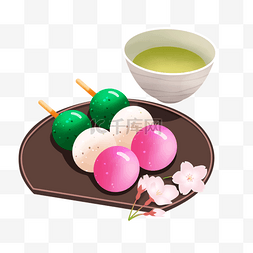 绿茶和花图片_赏花甜品传统食物日本团子