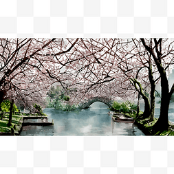 河流森林图片_河边的桃花