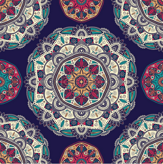 带有装饰性花卉民族曼陀罗的无缝图案矢量插图