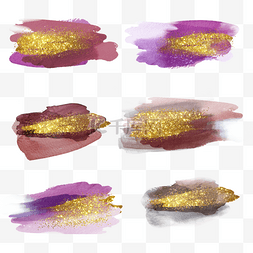 紫色抽象创作水彩金色笔刷